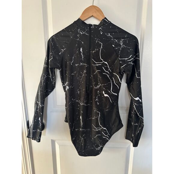 NWOT No Brand Marble Print Women's Long Sleeve Diving Style Swimsuit Size L - Picture 10 of 11